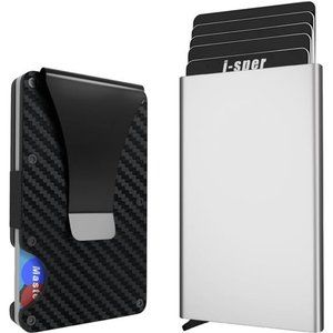 2 Pack Minimalist Wallet for Men + RFID Blocking Money Clip and Pop up Wallet